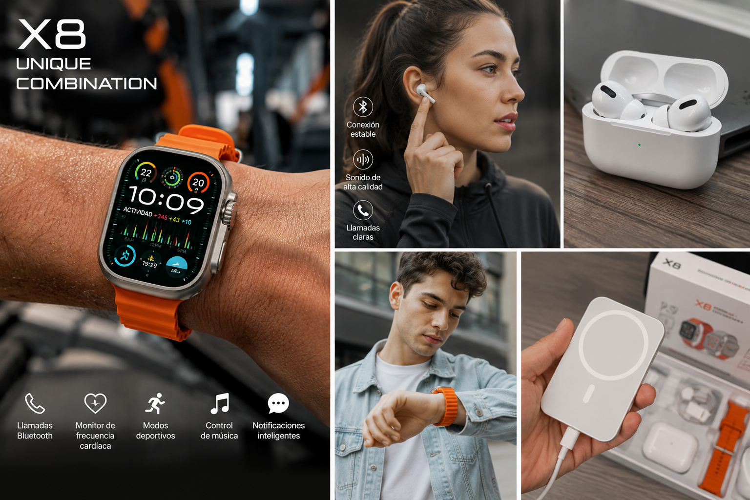 ⌚ Smartwatch X8 Ultra + Audífonos Bluetooth + Power Bank | Combo Premium | Envío Gratis | Contraentrega
