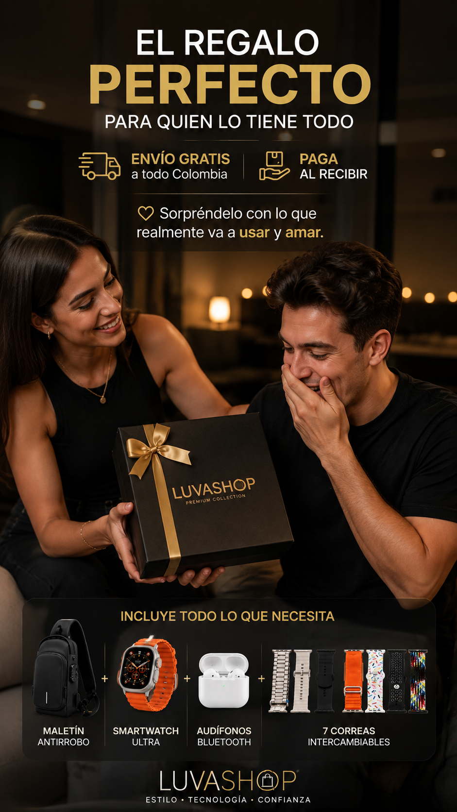 🎒⌚ COMBO PREMIUM: Maleta Antirrobo + Smartwatch Ultra + Audífonos Bluetooth + 7 Correas Intercambiables